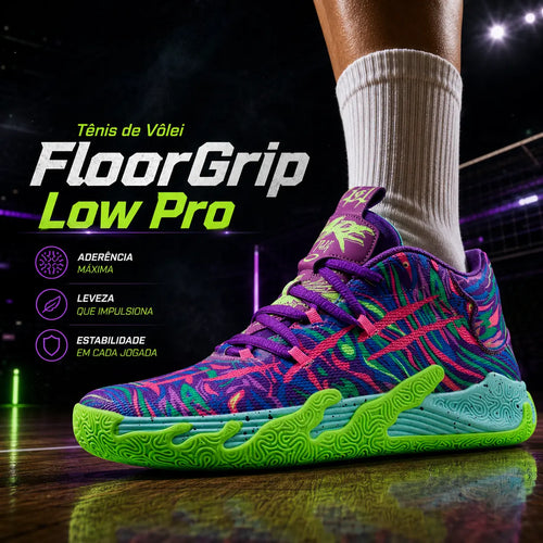 Tênis de Vôlei Cano Baixo Cortada FloorGrip Low Pro Solado de Goma Natural Antiderrapante Quadra Indoor Unissex 34 ao 43